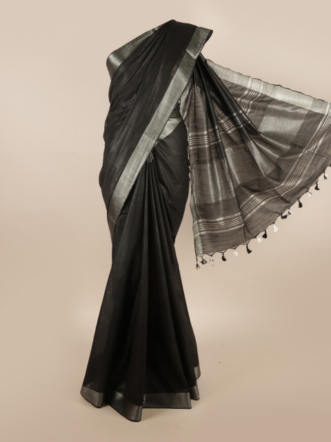 

Pothys Black & Silver-Toned Zari Pure Linen Saree