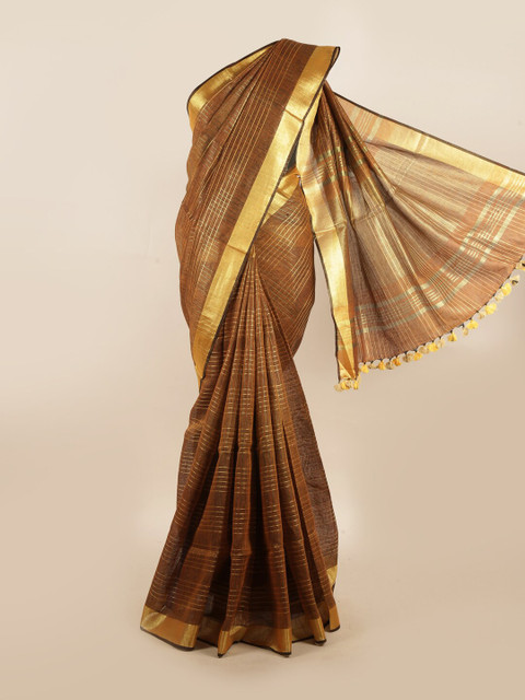 

Pothys Women Brown Printed Linen Saree