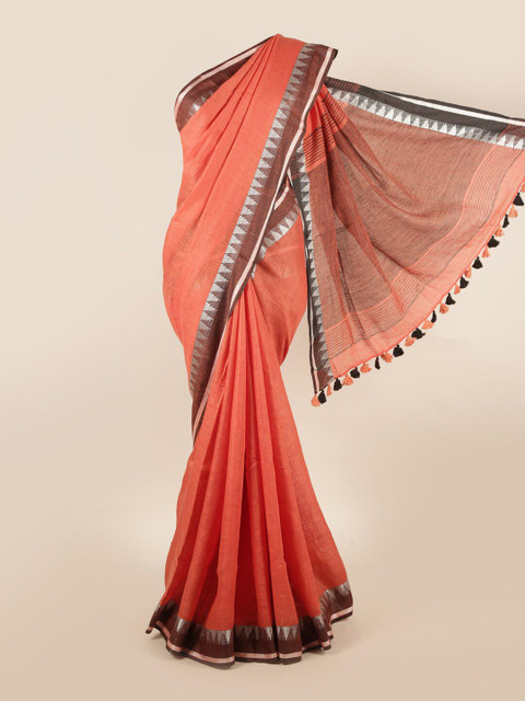 

Pothys Rust & Brown Woven Design Zari Pure Linen Saree