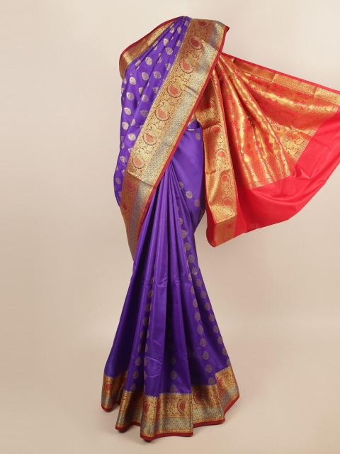 

Pothys Violet & Red Ethnic Motifs Zari Art Silk Saree