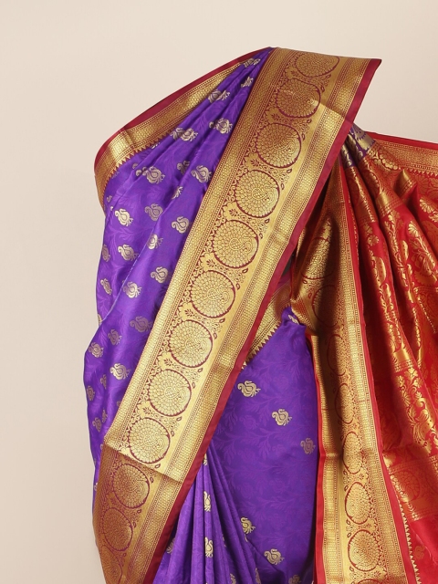 

Pothys Violet & Red Ethnic Motifs Zari Art Silk Saree