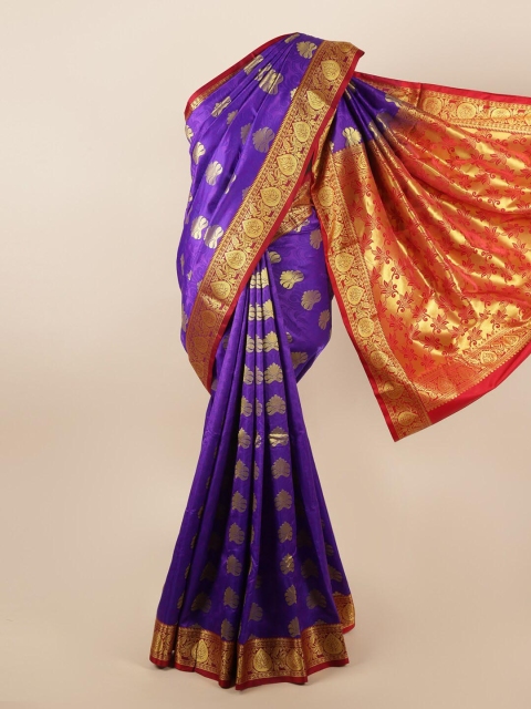 

Pothys Violet & Red Ethnic Motifs Zari Art Silk Saree