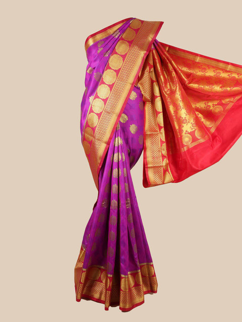 

Pothys Violet & Red Ethnic Motifs Zari Art Silk Saree