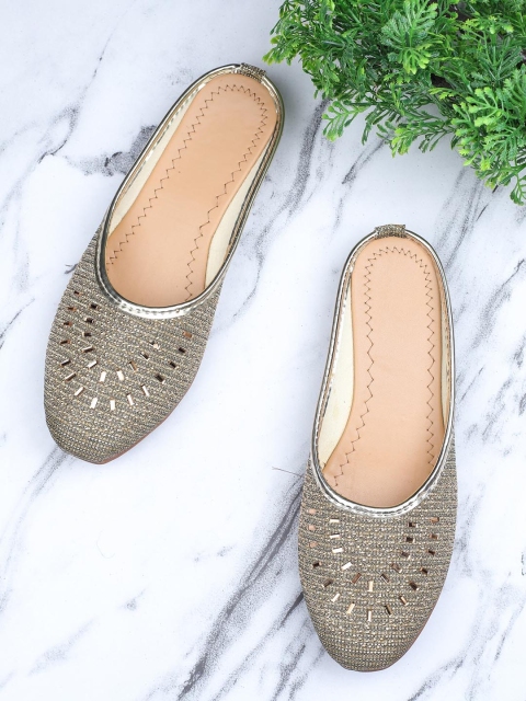 

FABBMATE Women Gold-Toned Embellished Mules