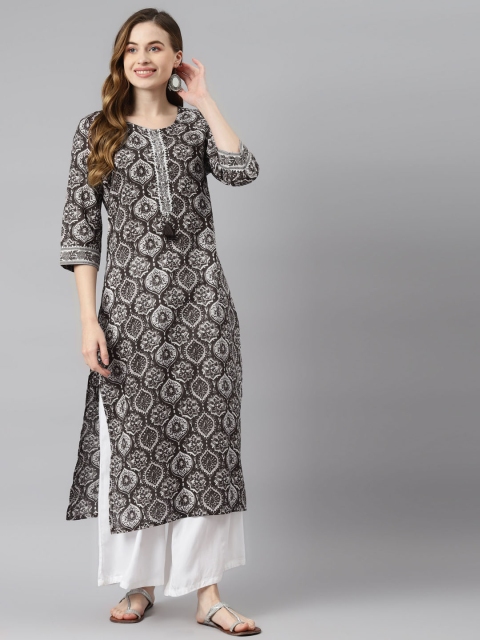 

Readiprint Fashions Women Coffee Brown & White Ethnic Printed Cotton Gotta Patti Kurta