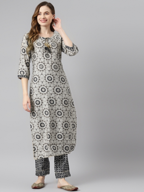 

Readiprint Fashions Women Grey & Black Ethnic Motifs Printed Kurta with Pyjamas