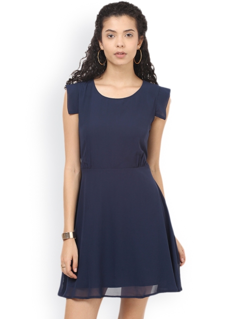 

Besiva Women Navy Solid Fit & Flare Dress, Navy blue