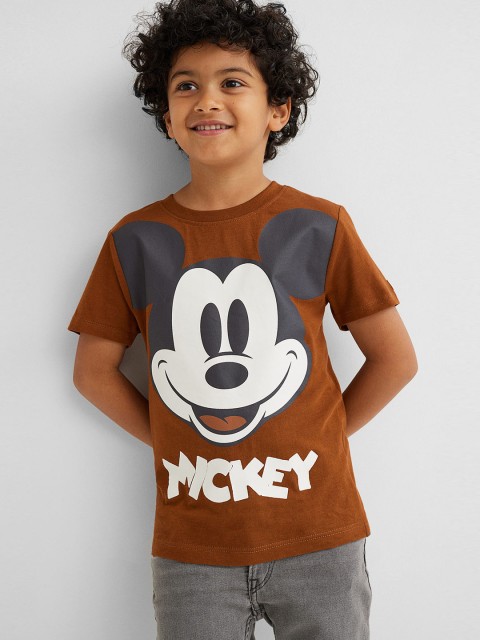 

H&M Boys Brown & White Mickey Mouse Printed T-shirt