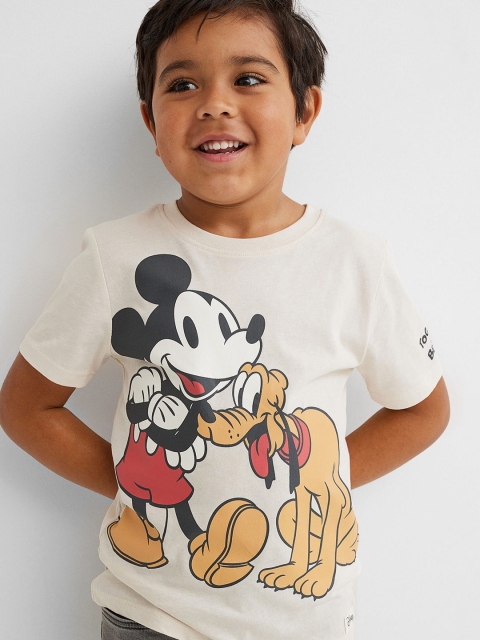 

H&M Boys Beige Mickey & Pluto Printed Cotton T-shirt