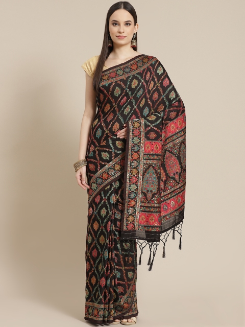 

Mitera Black & Red Ethnic Motifs Woven Design Zari Saree