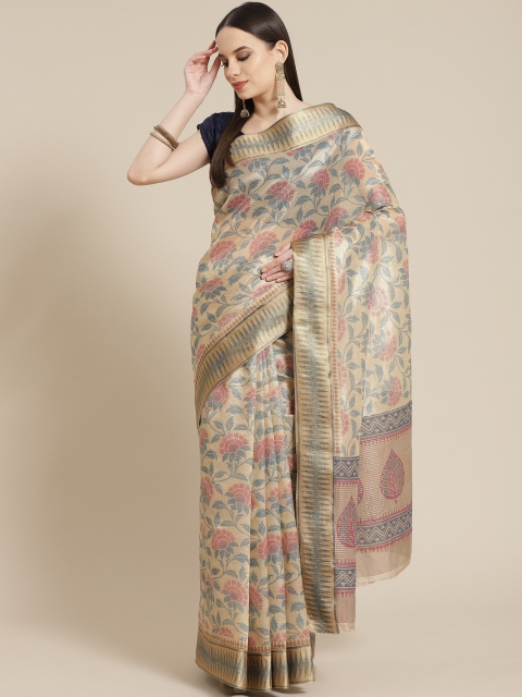 

Mitera Beige & Blue Ethnic Motifs Tussar Silk Saree