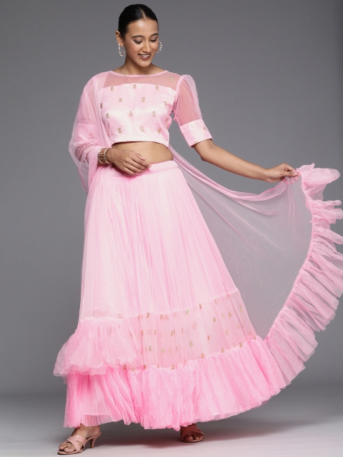 

Mitera Pink Semi-Stitched Lehenga & Unstitched Blouse With Dupatta