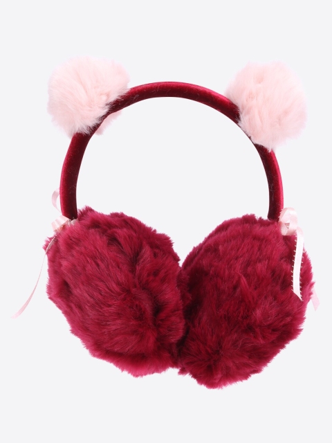 

CUTECUMBER Girls Maroon & Pink Fur Ear Muffs Hairband