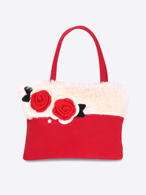 

CUTECUMBER Red Colourblocked Structured Handheld Bag with Applique