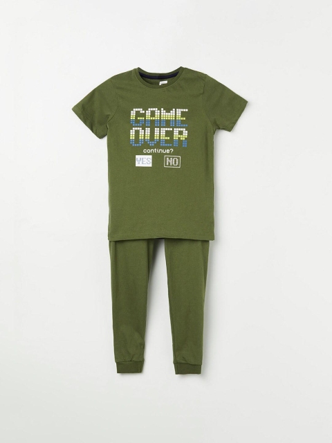 

Fame Forever by Lifestyle Boys Olive Green Printed Cotton T-shirt with Pyjamas