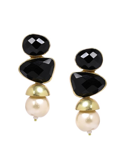 

Mikoto by FableStreet Black & Gold-Plated Onyx Contemporary Drop Earrings