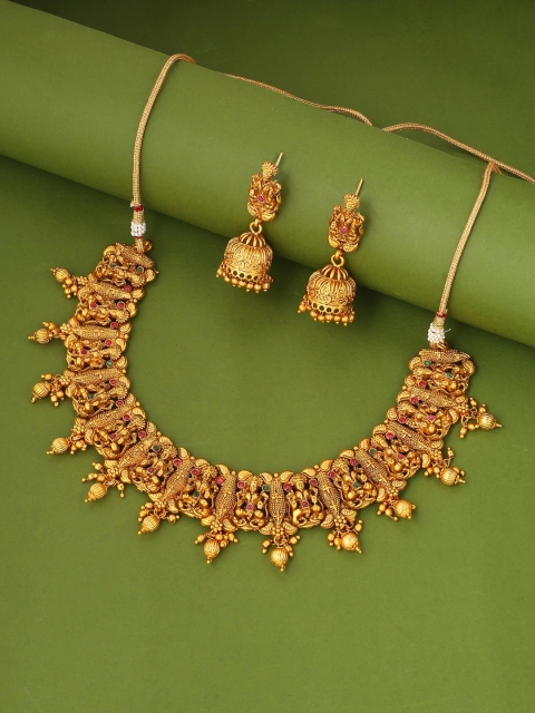 

VIRAASI Gold-Plated Pink & Green Stone Studded Jewellery set