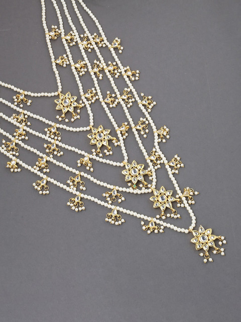 

VIRAASI Gold-Toned & White Stone Studded & White Beaded Jewellery set