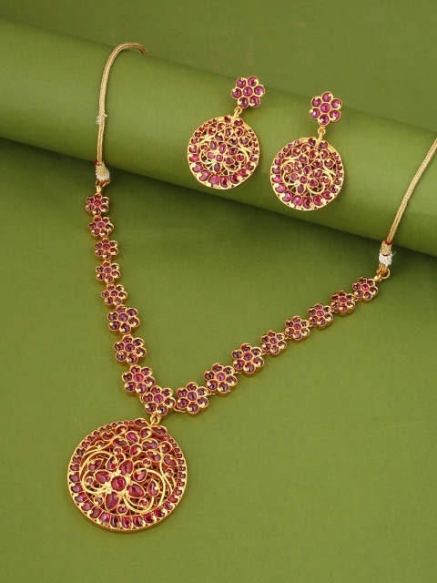 

VIRAASI Gold-Plated & Pink Stone Studded Jewellery set