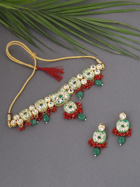 

VIRAASI Green & White Kundan Choker Jewellery Set, Gold