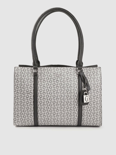 

GUESS Grey & Black Brand Logo Printed Structured Shoulder Bag