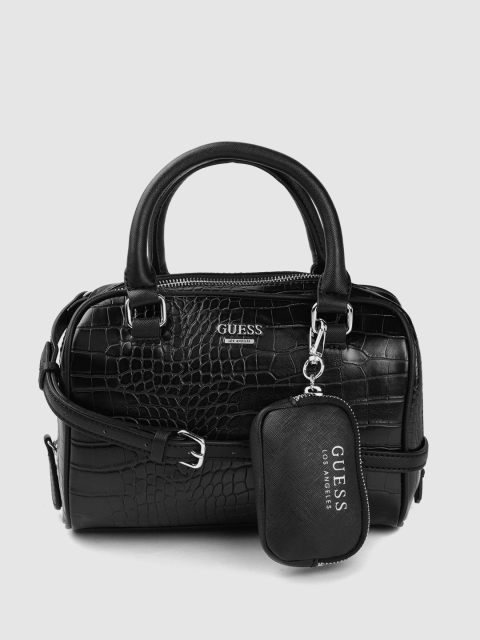 

GUESS Black Croc Textured Bowling Handheld Bag with Coin Pouch