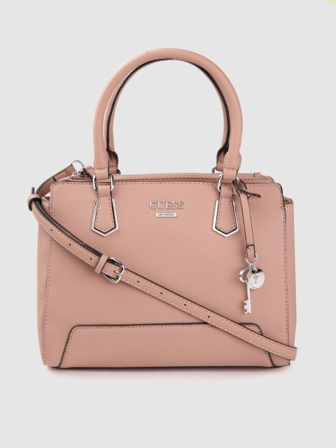 

GUESS Peach-Coloured Solid Structured Handheld Bag