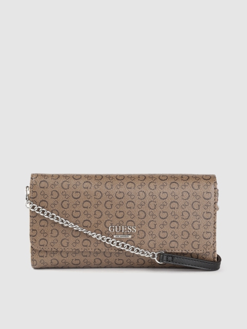 

GUESS Women Brown Brand Logo Print Long Three Fold Wallet