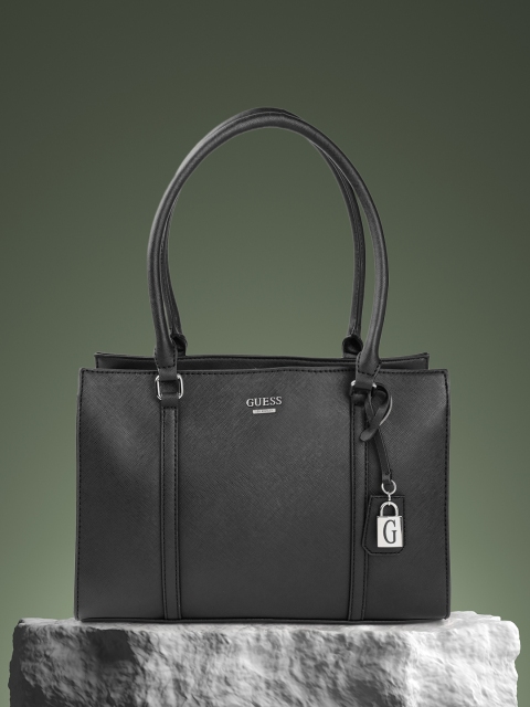 

GUESS Black Saffiano Textured Structured Shoulder Bag