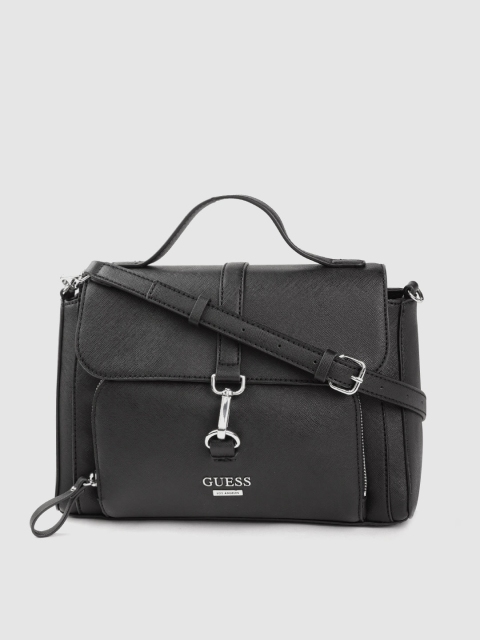 

GUESS Black Saffiano Textured Structured Satchel