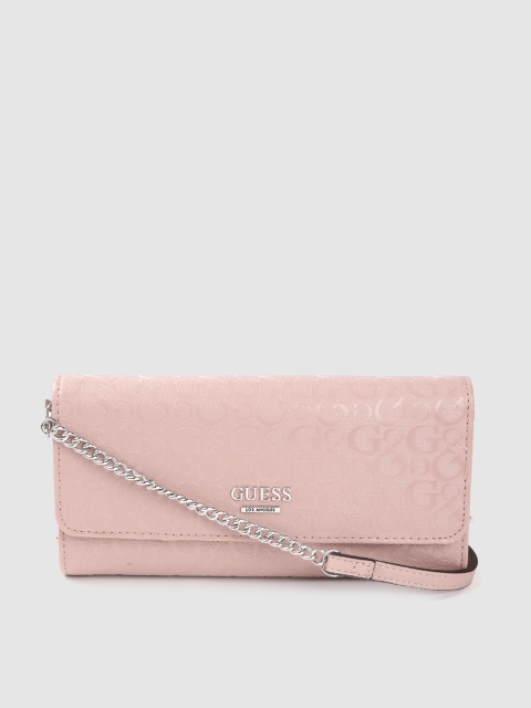 

GUESS Women Mauve Brand Logo Print Three Fold Wallet