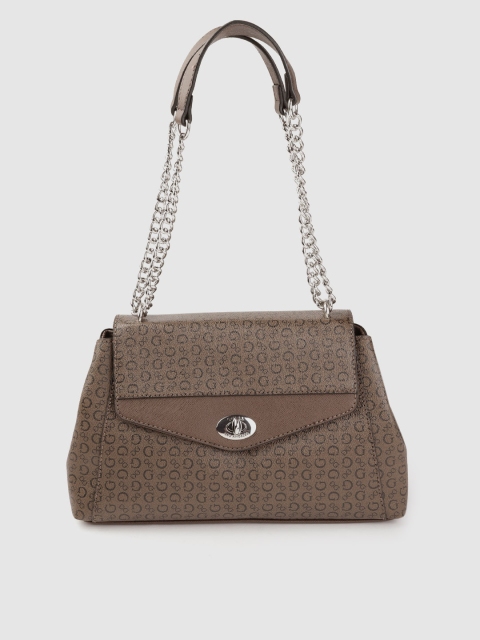 

GUESS Coffee Brown Brand Logo Printed Structured Shoulder Bag