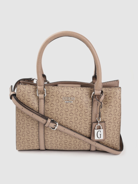 

GUESS Brown Brand Logo Printed Structured Handheld Bag