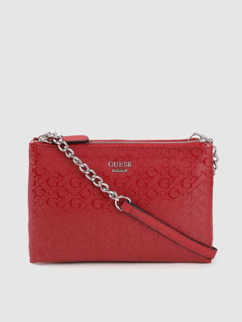 

GUESS Red Brand Logo Patterned Structured Sling Bag
