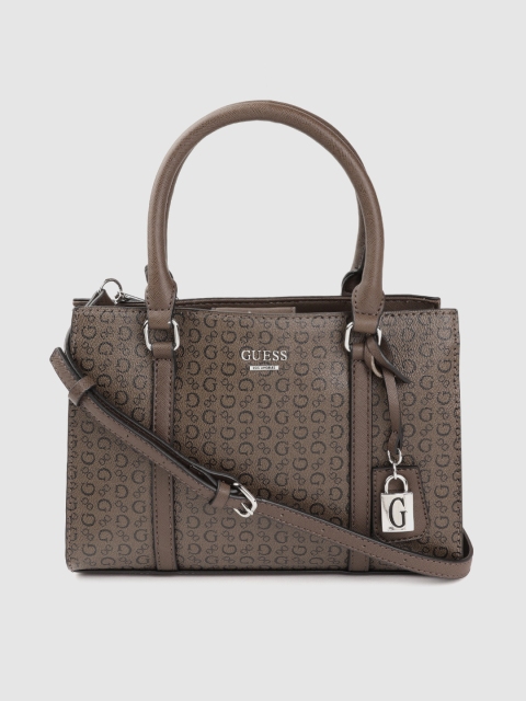 

GUESS Coffee Brown Brand Logo Print Structured Handheld Bag