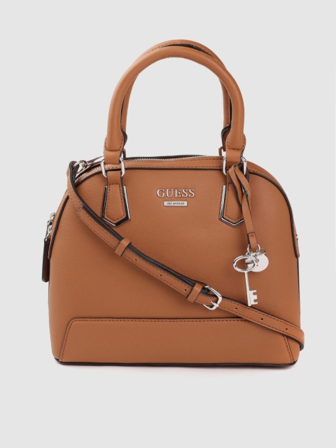 

GUESS Tan Brown Solid Structured Handheld Bag with Tab & Pouch