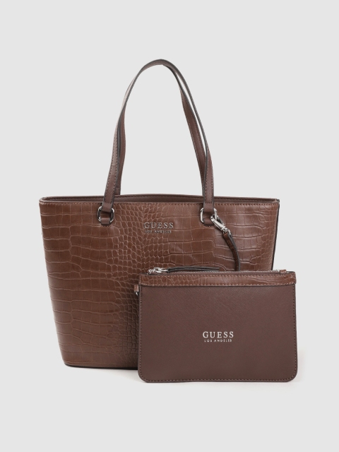 

GUESS Brown Croc Textured Structured Shoulder Bag