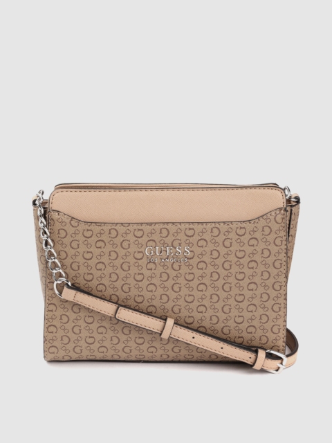 

GUESS Brown& Beige Brand Logo Printed Structured Sling Bag with Pouch
