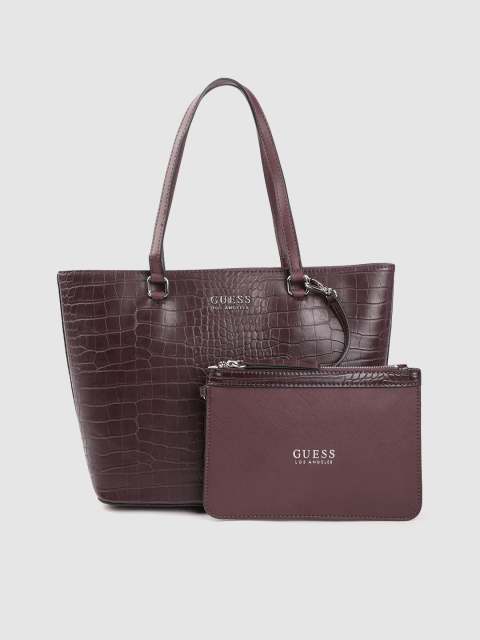 

GUESS Burgundy Croc Textured Structured Shoulder Bag