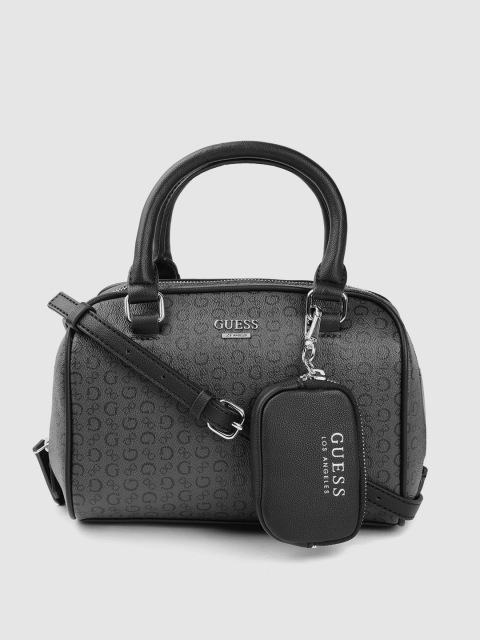 

GUESS Black Brand Logo Print PU Structured Handheld Bag