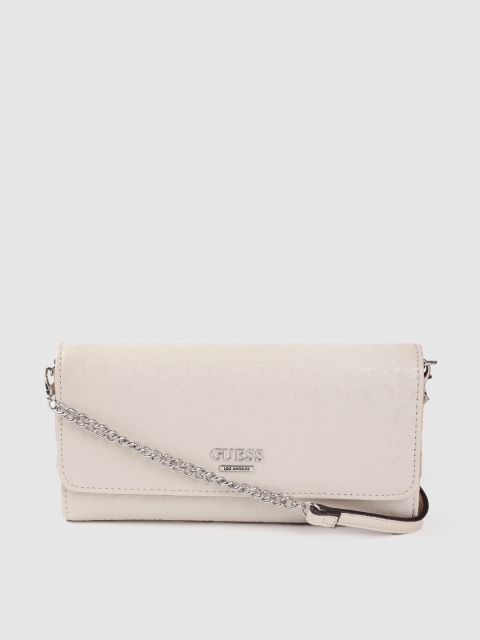 

GUESS Women Off White Brand Logo Textured Two Fold Wallet