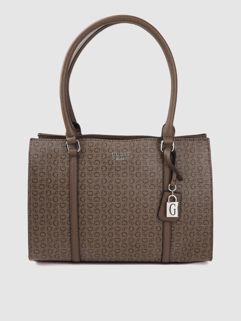 

GUESS Brown & Black Brand Logo Print Shoulder Bag
