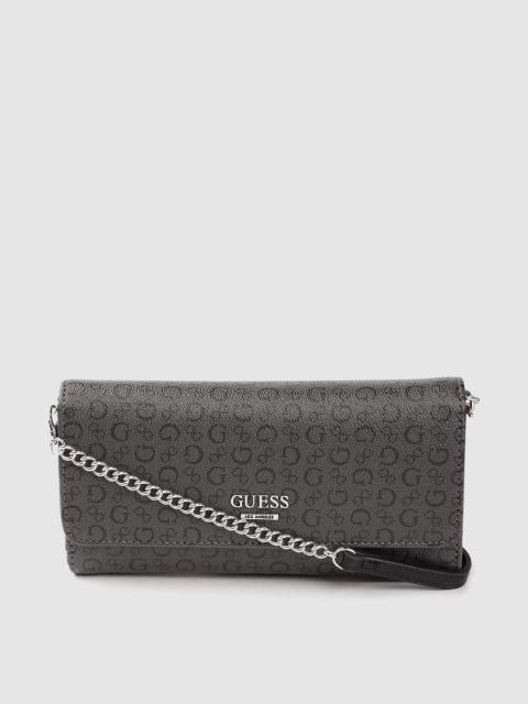 

GUESS Women Grey & Black Brand Logo Print Three Fold Wallet