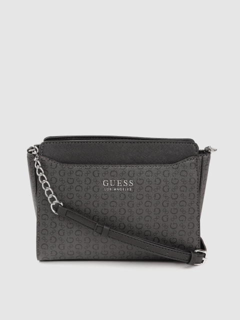 

GUESS Grey & Black Bran Logo Print Structured Sling Bag