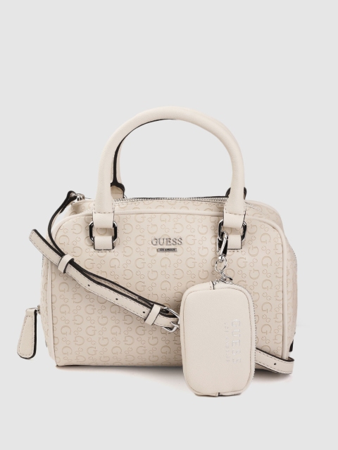 

GUESS Off White Brand Logo Textured Handheld Bag with Pouch