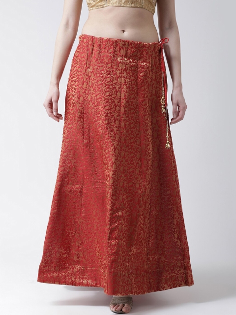 

TULIP 21 Women Red & Gold-Toned Self Design Pure Silk Flared Maxi Skirt