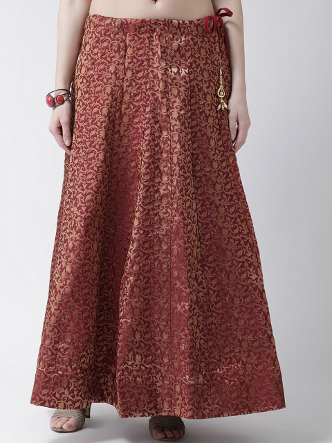 

TULIP 21 Women Maroon Woven Design Flared Pure Silk Maxi Skirt