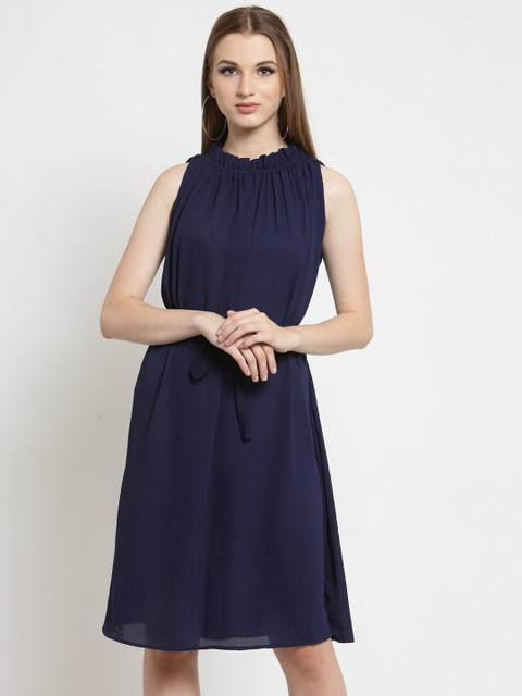 

TULIP 21 Navy Blue Loose-fitted Belt Strap Dress