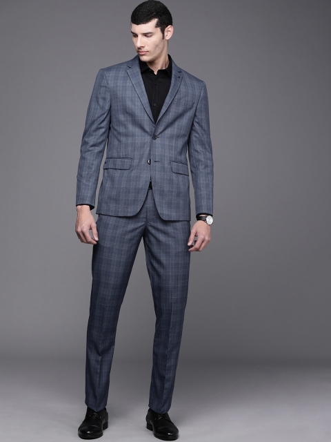 

Louis Philippe Men Blue Formal Slim-Fit Checked Single-Breasted Suit