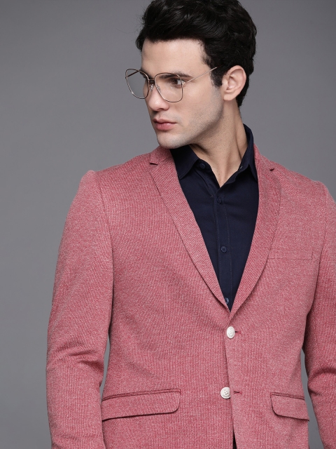 

Louis Philippe Men Rose Pink Slim Fit Checked Single-Breasted Formal Blazer